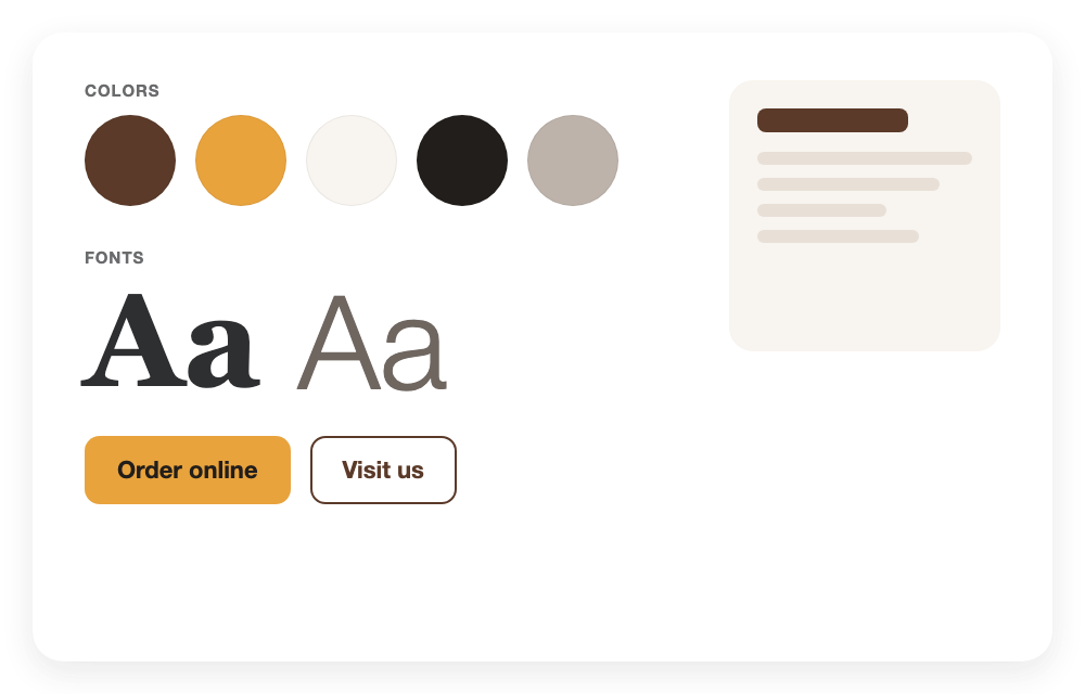 Color swatches, fonts and buttons in a matching style
