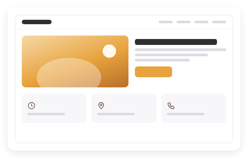 Sketch of a website with a photo, a button and three info boxes